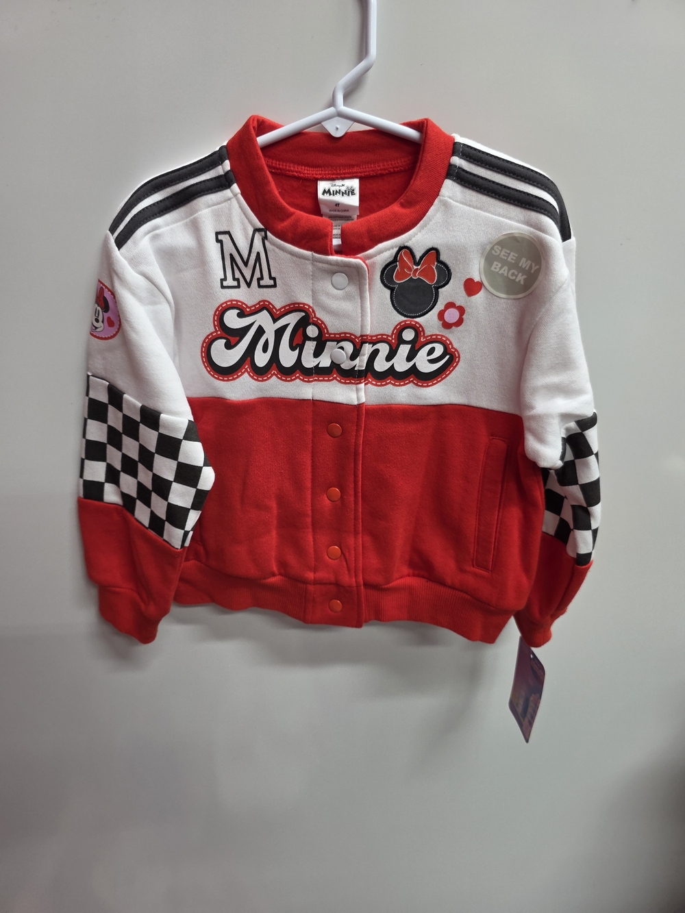Disney Red & White Minnie Girls' Snap-Front Jacket